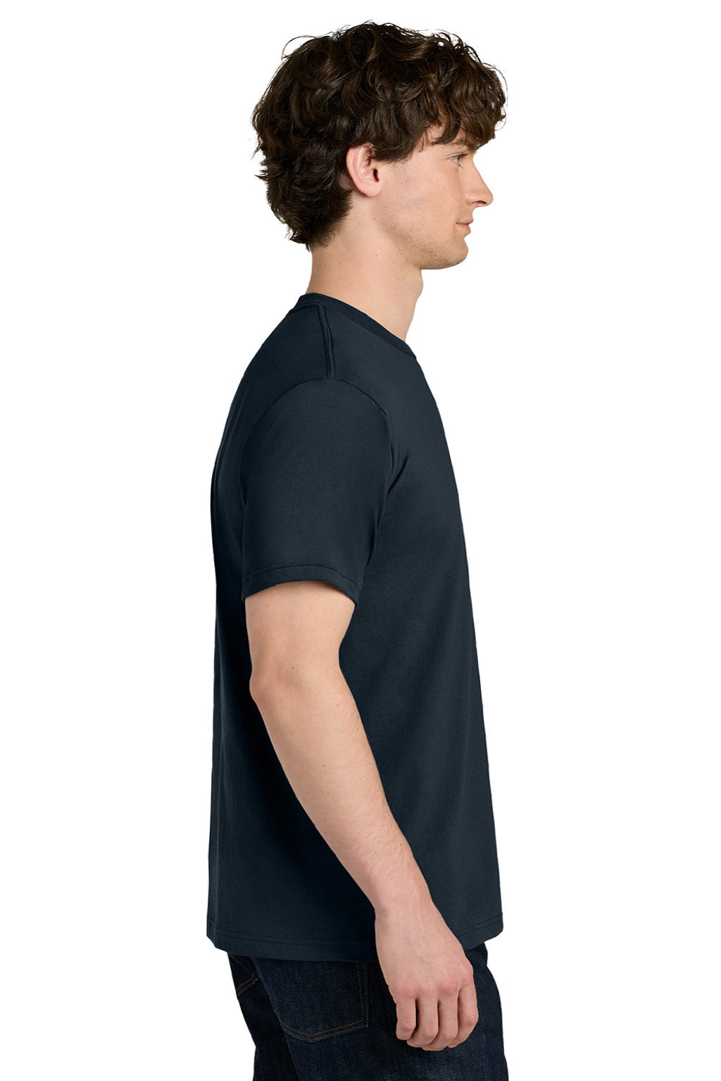 Next Level NL1810 Mens Ideal Jersey Short Sleeve Crewneck T-Shirt Midnight Navy Blue Model Side