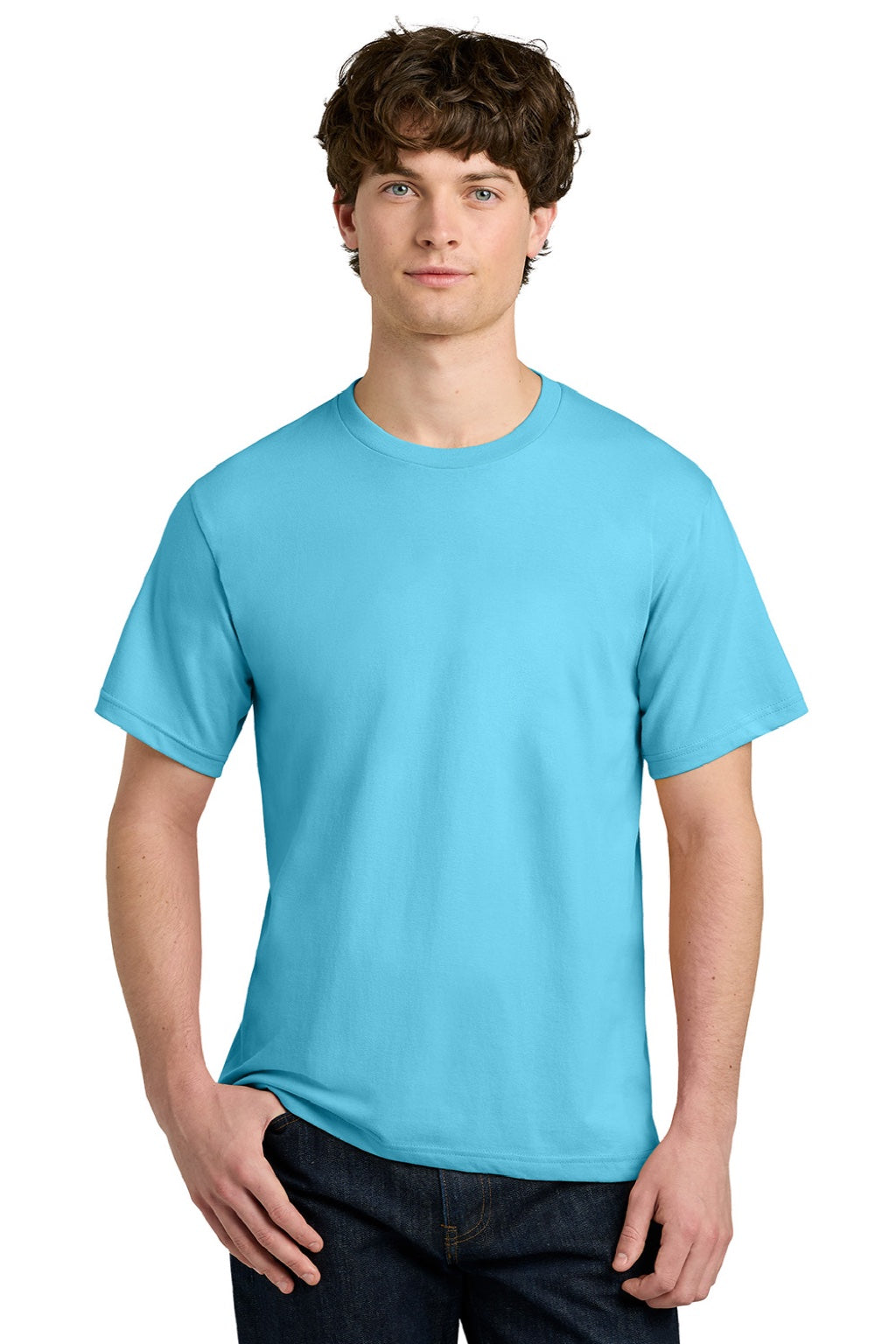 Next Level NL1810 Mens Ideal Jersey Short Sleeve Crewneck T-Shirt Pacific Blue Model Front