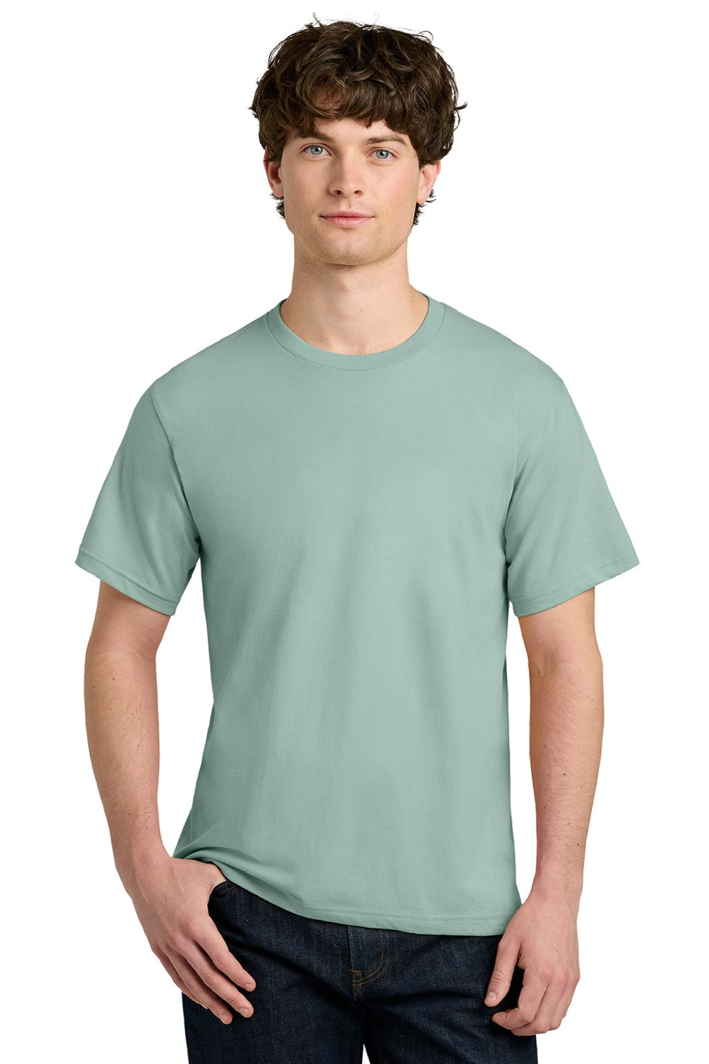 Next Level NL1810 Mens Ideal Jersey Short Sleeve Crewneck T-Shirt Seafoam Green Model Front