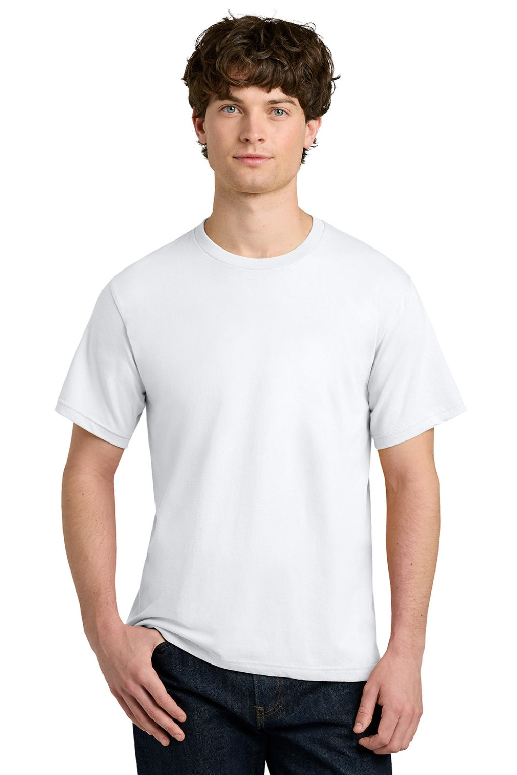 Next Level NL1810 Mens Ideal Jersey Short Sleeve Crewneck T-Shirt White Model Front