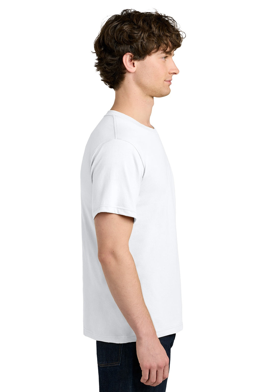 Next Level NL1810 Mens Ideal Jersey Short Sleeve Crewneck T-Shirt White Model Side