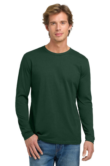 Next Level NL3601/N3601/3601 Mens Fine Jersey Long Sleeve Crewneck T-Shirt Forest Green Model Front