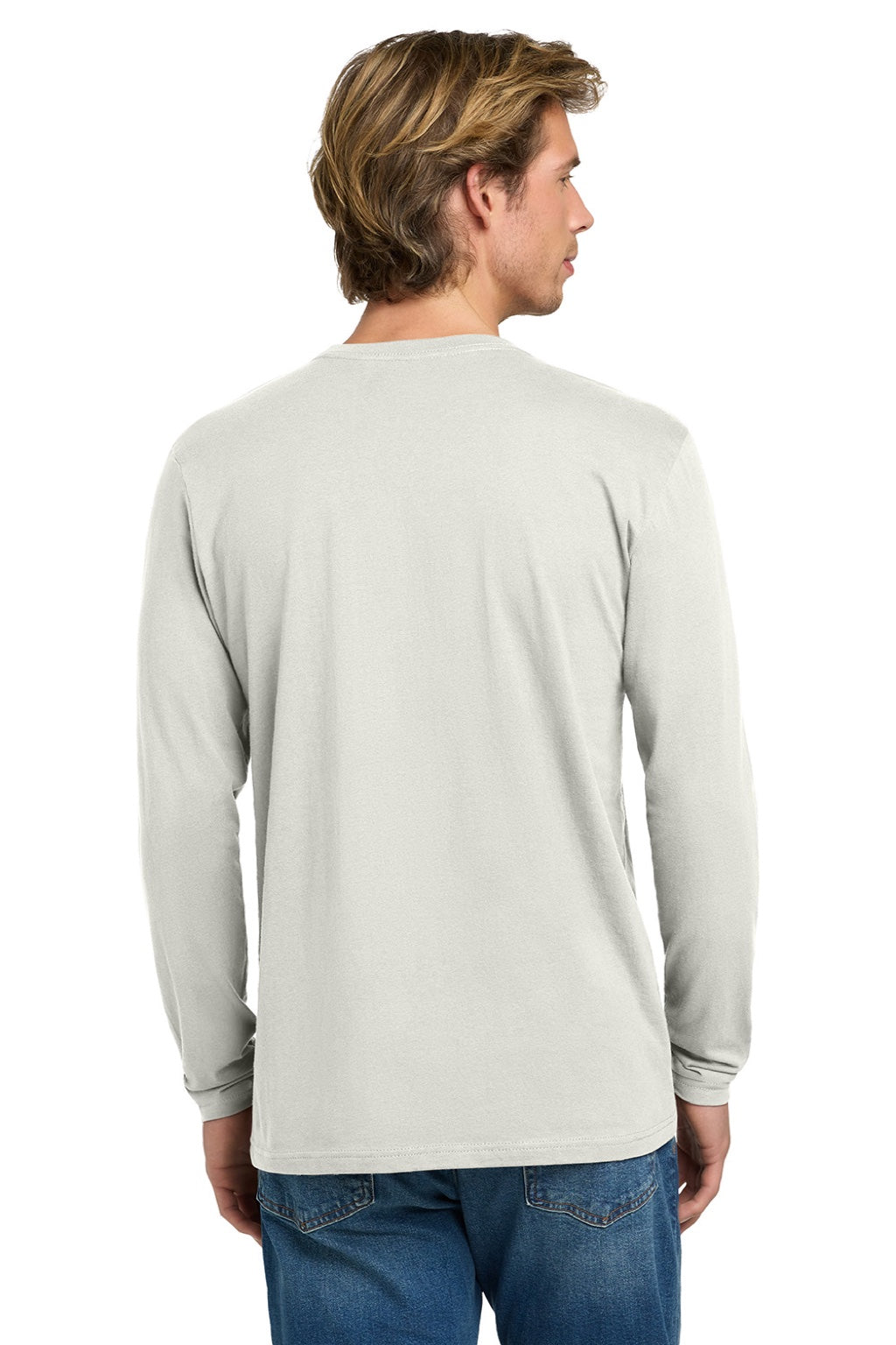 Next Level NL3601/N3601/3601 Mens Fine Jersey Long Sleeve Crewneck T-Shirt Natural Model Back