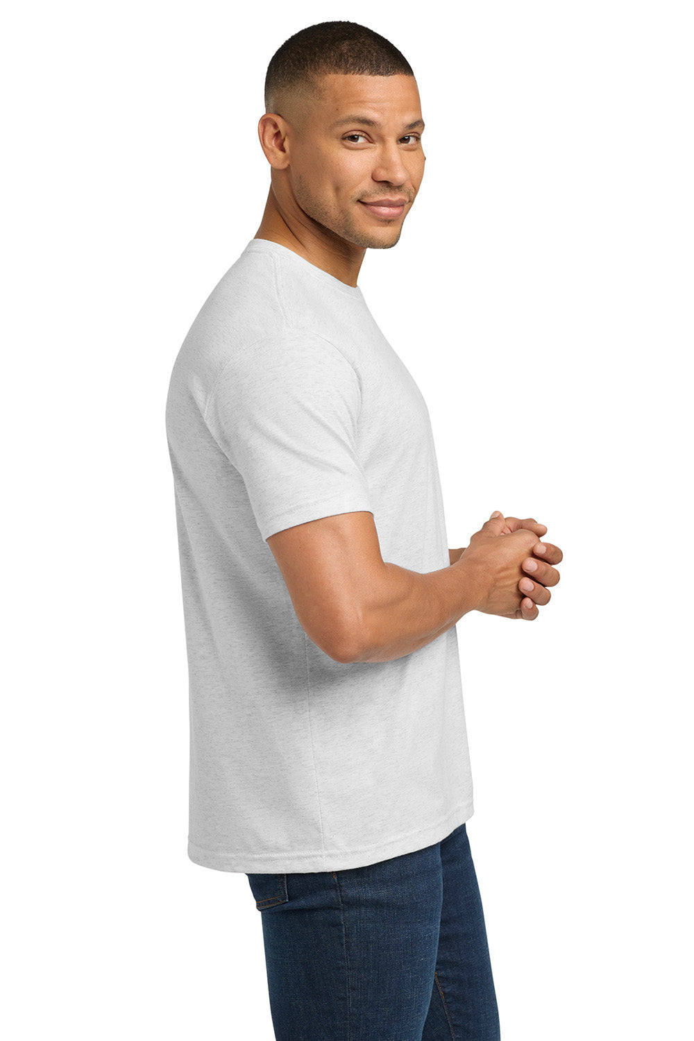 Next Level NL6010/6010 Mens Jersey Short Sleeve Crewneck T-Shirt Heather White Model Side