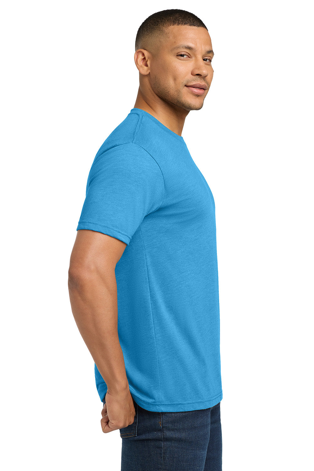 Next Level NL6010/6010 Mens Jersey Short Sleeve Crewneck T-Shirt Vintage Turquoise Blue Model Side