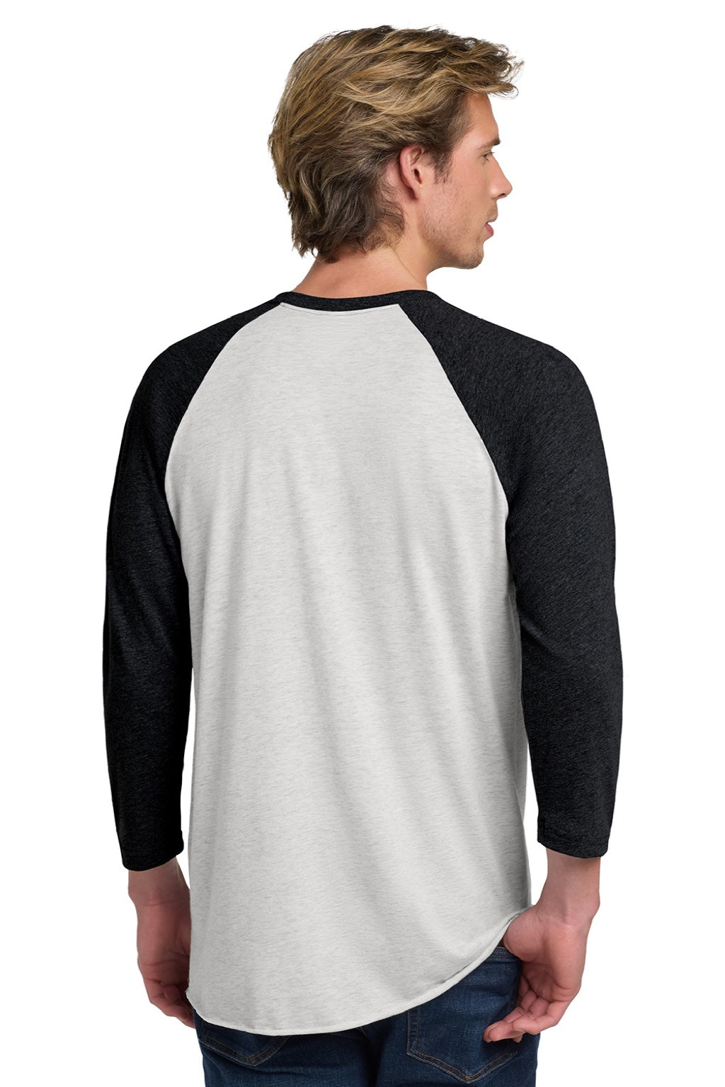 Next Level NL6051/6051 Mens Jersey 3/4 Sleeve Crewneck T-Shirt Vintage White/Black Model Back