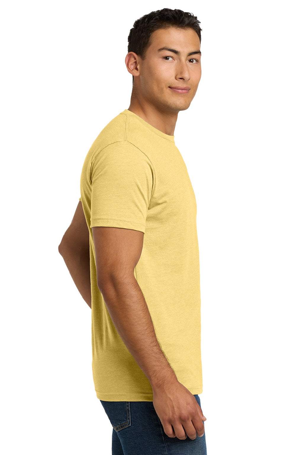Next Level NL6210/6210 Mens CVC Jersey Short Sleeve Crewneck T-Shirt Banana Cream Yellow Model Side