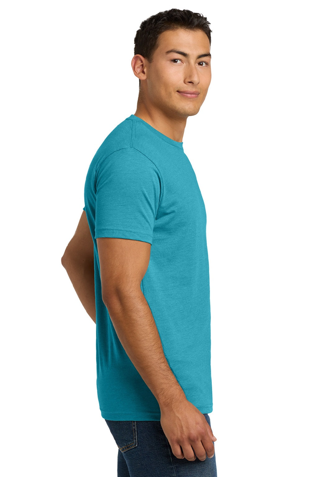 Next Level NL6210/6210 Mens CVC Jersey Short Sleeve Crewneck T-Shirt Bondi Blue Model Side