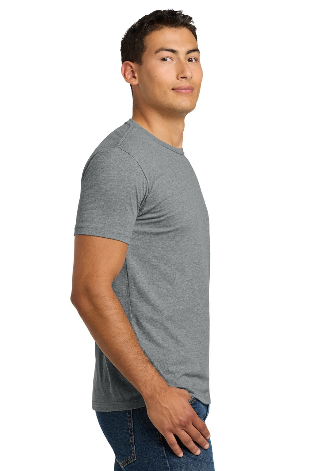 Next Level NL6210/6210 Mens CVC Jersey Short Sleeve Crewneck T-Shirt Heather Dark Grey Model Side
