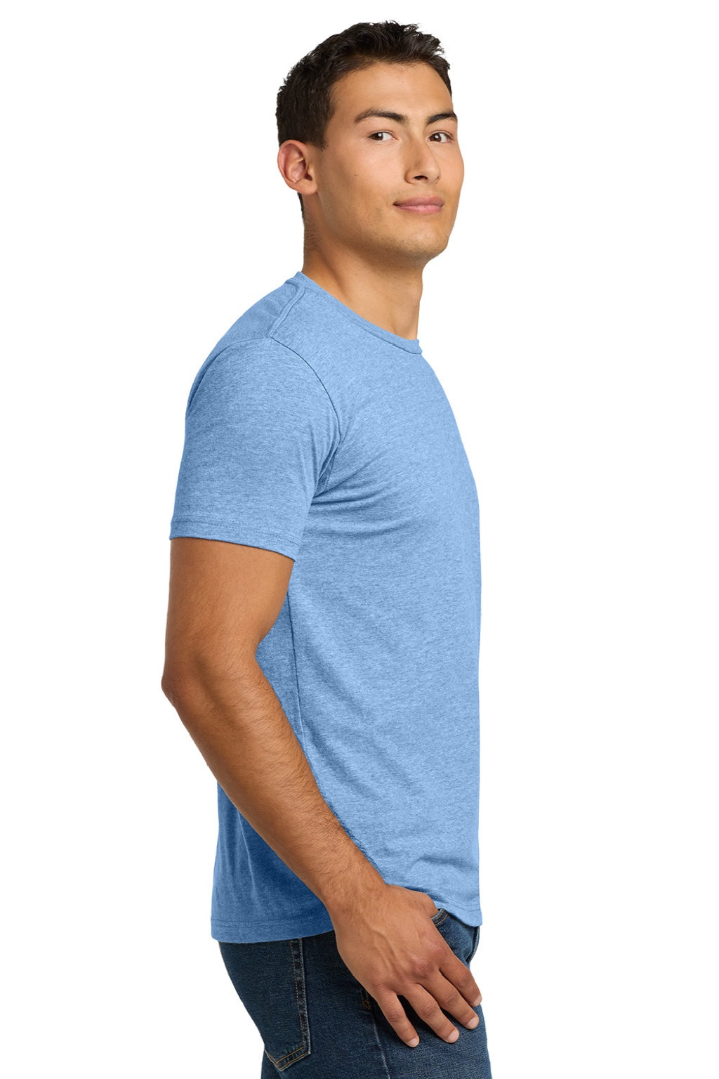 Next Level NL6210/6210 Mens CVC Jersey Short Sleeve Crewneck T-Shirt Heather Columbia Blue Model Side