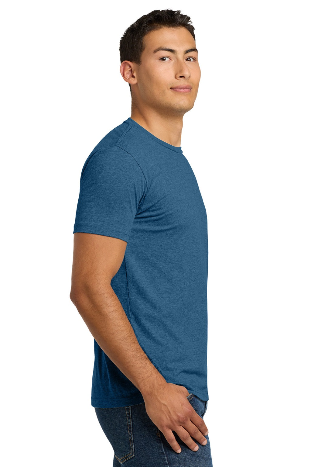 Next Level NL6210/6210 Mens CVC Jersey Short Sleeve Crewneck T-Shirt Heather Cool Blue Model Side