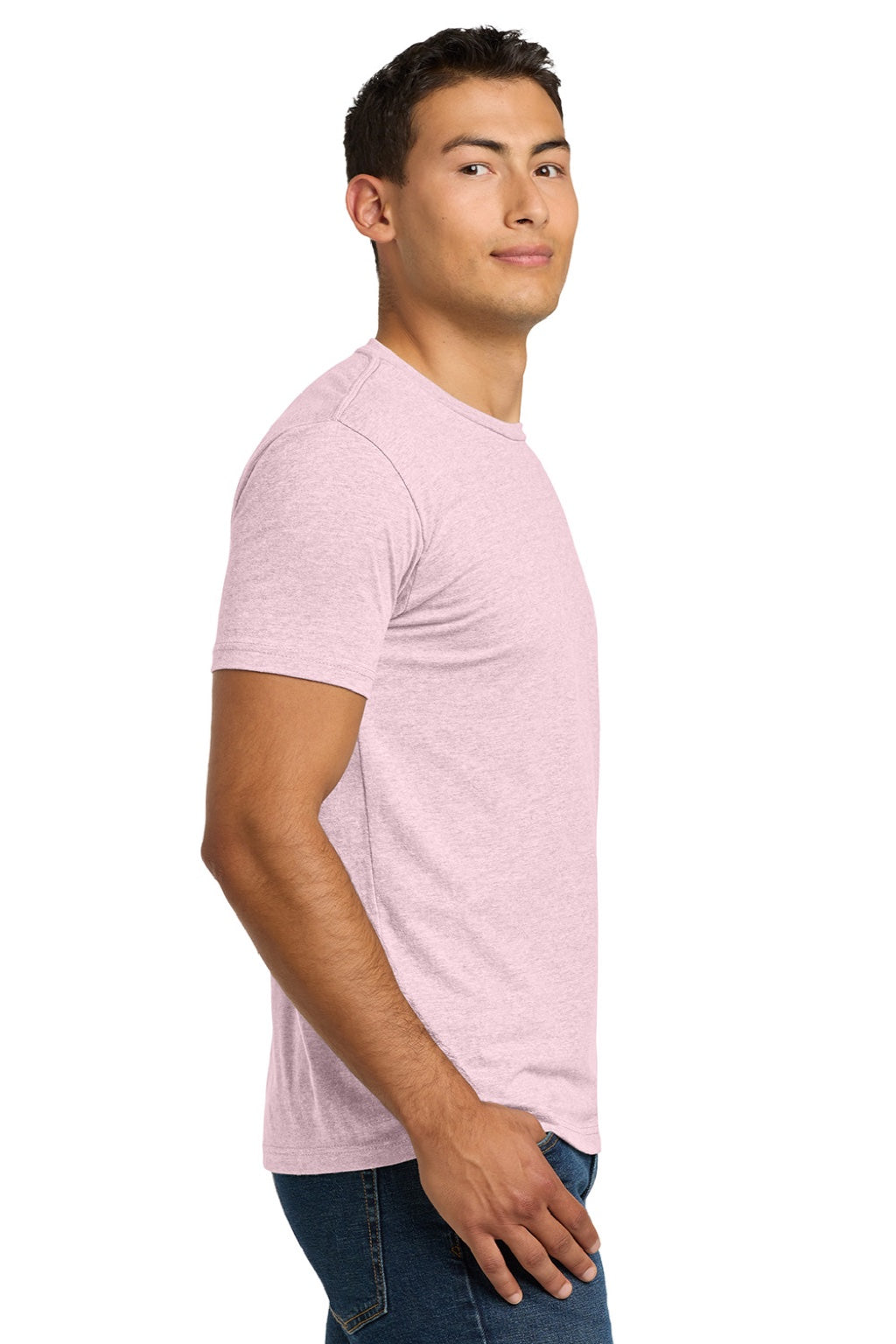 Next Level NL6210/6210 Mens CVC Jersey Short Sleeve Crewneck T-Shirt Heather Light Pink Model Side