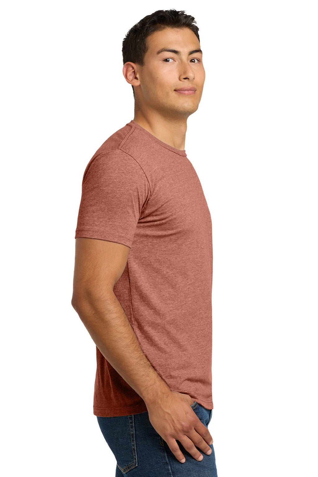 Next Level NL6210/6210 Mens CVC Jersey Short Sleeve Crewneck T-Shirt Heather Redwood Model Side