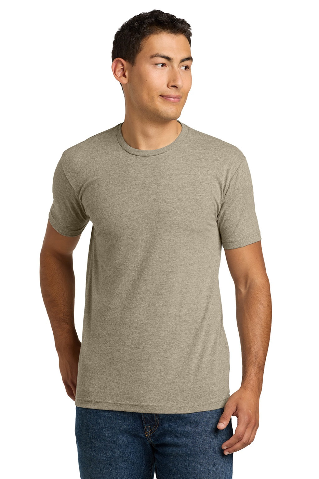 Next Level NL6210/6210 Mens CVC Jersey Short Sleeve Crewneck T-Shirt Heather Tan Model Front