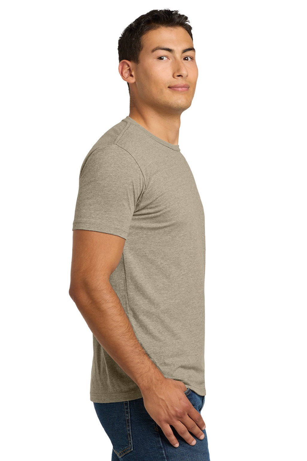 Next Level NL6210/6210 Mens CVC Jersey Short Sleeve Crewneck T-Shirt Heather Tan Model Side
