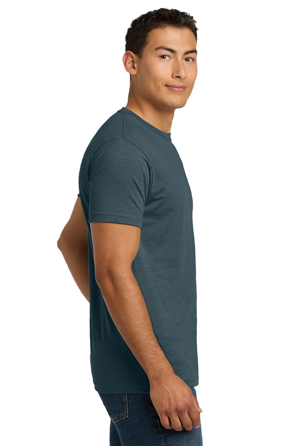 Next Level NL6210/6210 Mens CVC Jersey Short Sleeve Crewneck T-Shirt Indigo Blue Model Side