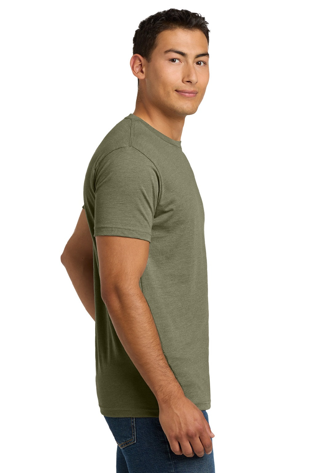 Next Level NL6210/6210 Mens CVC Jersey Short Sleeve Crewneck T-Shirt Light Olive Model Side