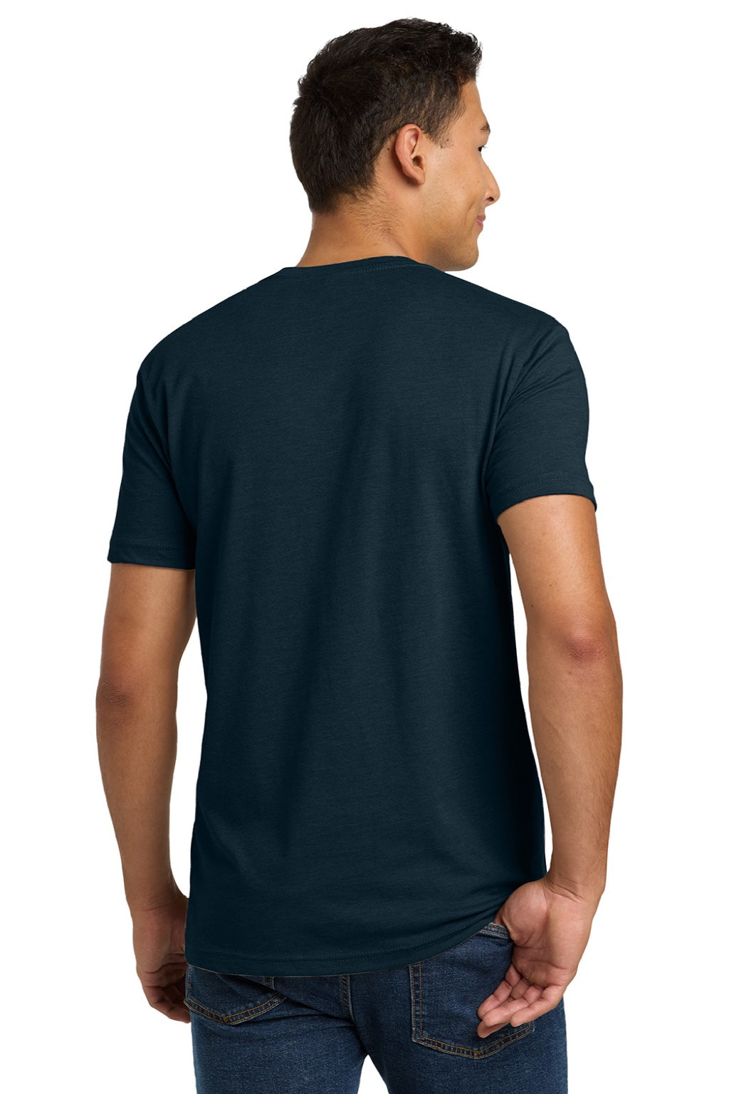 Next Level NL6210/6210 Mens CVC Jersey Short Sleeve Crewneck T-Shirt Midnight Navy Blue Model Back
