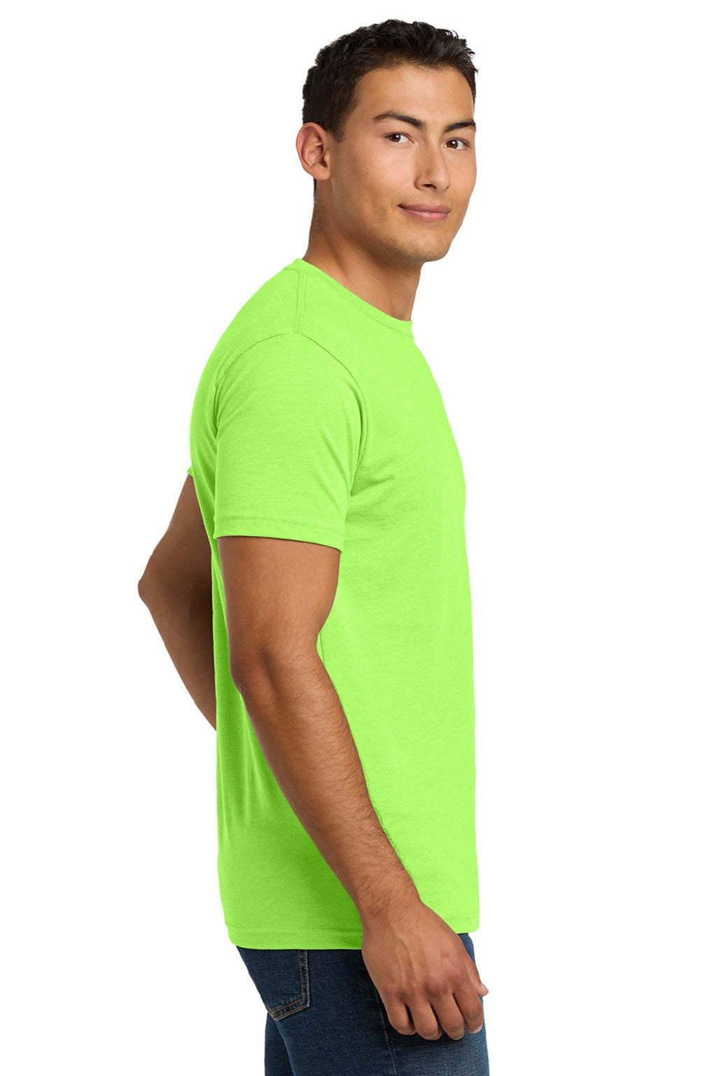 Next Level NL6210/6210 Mens CVC Jersey Short Sleeve Crewneck T-Shirt Neon Green Model Side