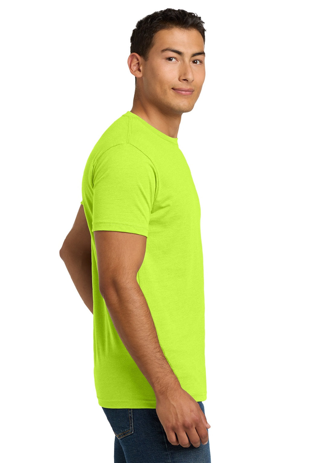Next Level NL6210/6210 Mens CVC Jersey Short Sleeve Crewneck T-Shirt Neon Yellow Model Side