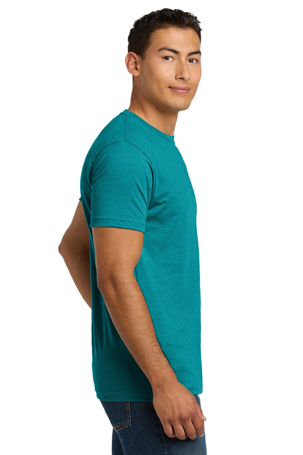 Next Level NL6210/6210 Mens CVC Jersey Short Sleeve Crewneck T-Shirt Teal Blue Model Side