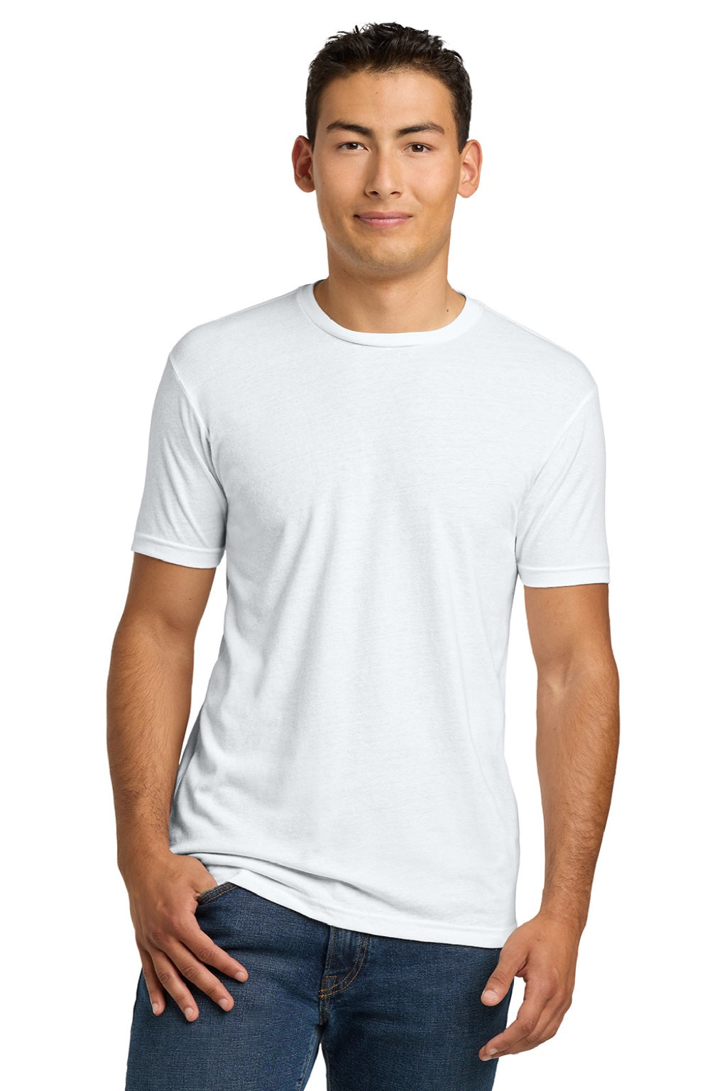 Next Level NL6210/6210 Mens CVC Jersey Short Sleeve Crewneck T-Shirt White Model Front