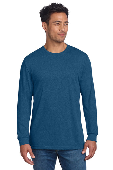 Next Level NL6211 Mens CVC Long Sleeve Crewneck T-Shirt Heather Cool Blue Model Front