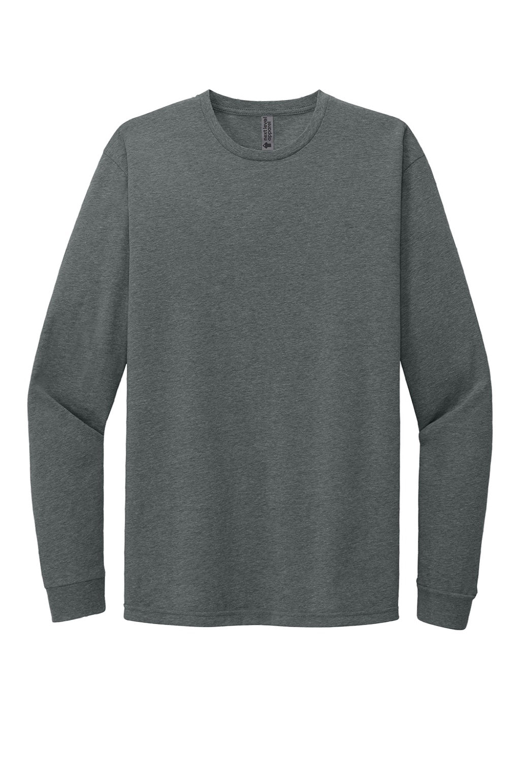 Next Level NL6211 Mens CVC Long Sleeve Crewneck T-Shirt Heather Heavy Metal Grey Flat Front
