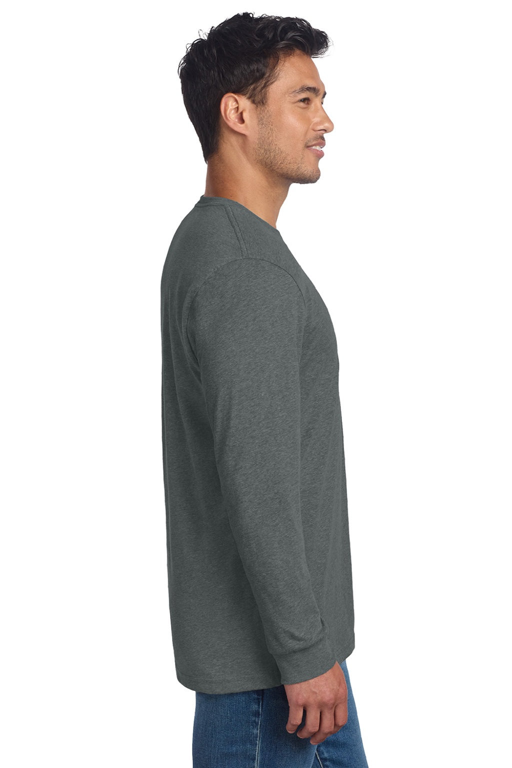 Next Level NL6211 Mens CVC Long Sleeve Crewneck T-Shirt Heather Heavy Metal Grey Model Side