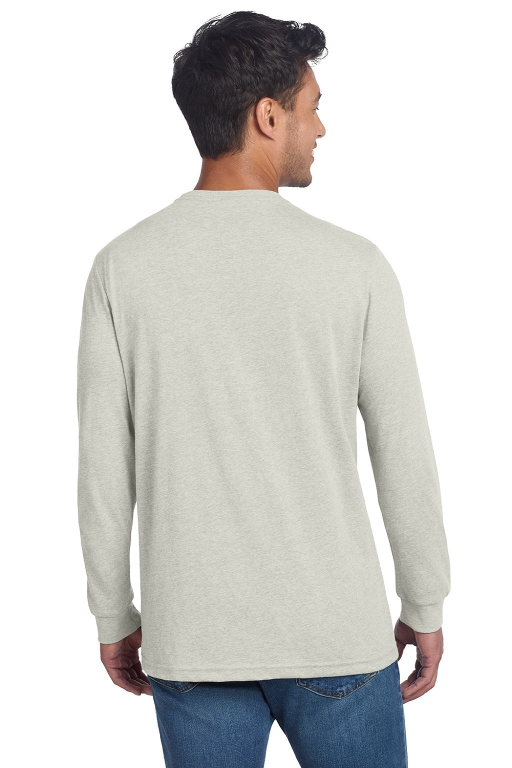 Next Level NL6211 Mens CVC Long Sleeve Crewneck T-Shirt Sand Model Back