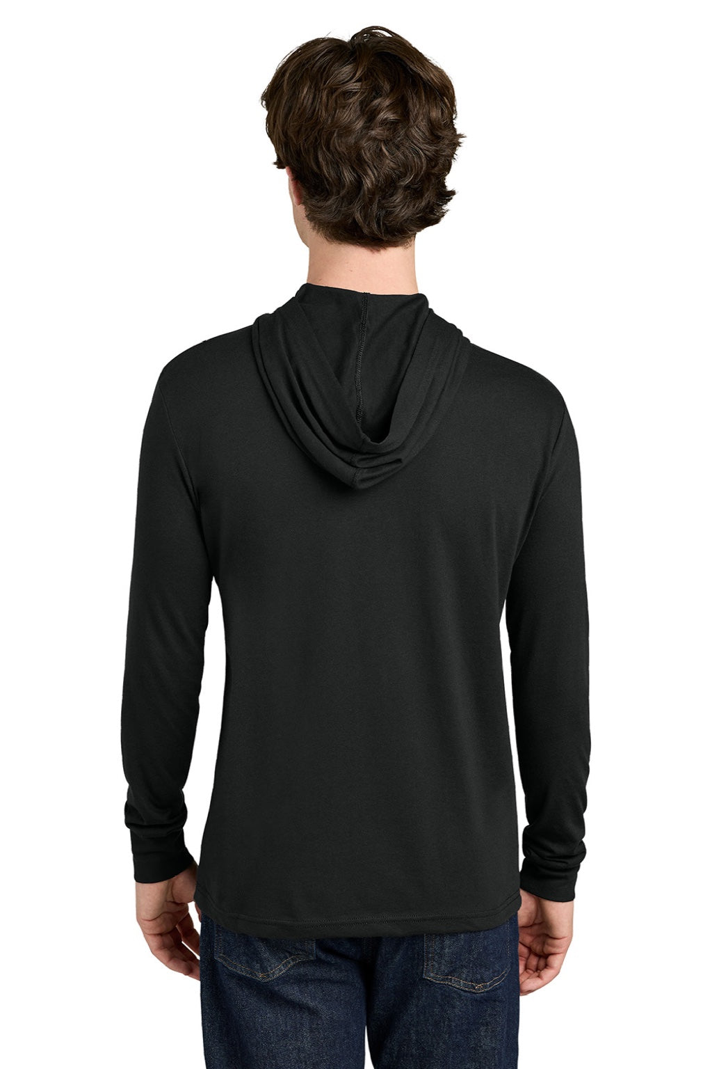 Next Level NL6221 Mens CVC Long Sleeve Hooded T-Shirt Hoodie Black Model Back