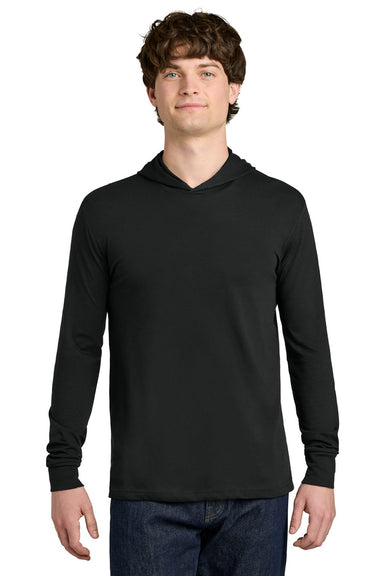 Next Level NL6221 Mens CVC Long Sleeve Hooded T-Shirt Hoodie Black Model Front