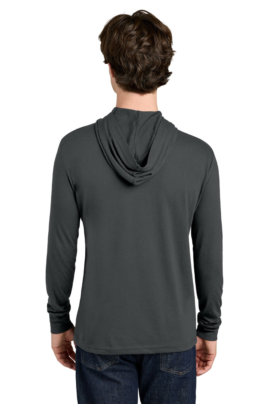 Next Level NL6221 Mens CVC Long Sleeve Hooded T-Shirt Hoodie Charcoal Grey Model Back