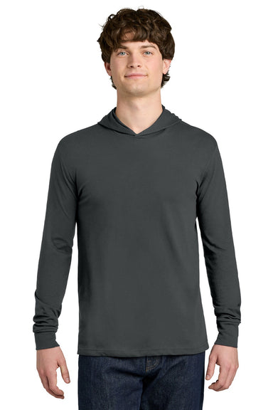Next Level NL6221 Mens CVC Long Sleeve Hooded T-Shirt Hoodie Charcoal Grey Model Front