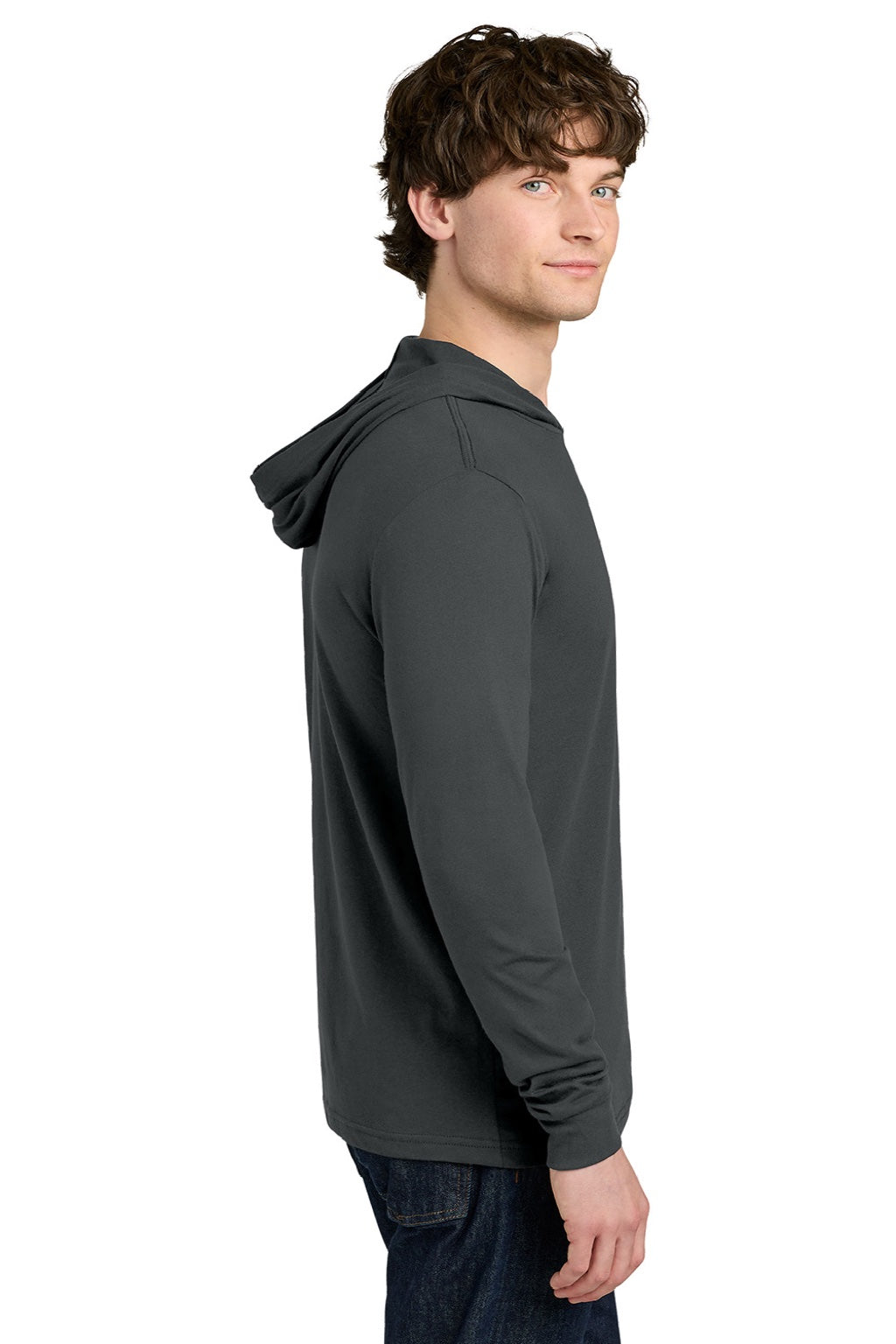 Next Level NL6221 Mens CVC Long Sleeve Hooded T-Shirt Hoodie Charcoal Grey Model Side
