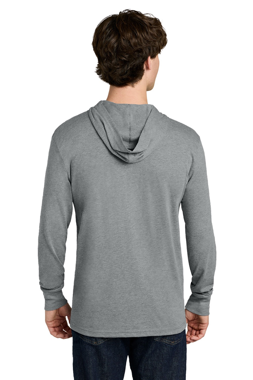 Next Level NL6221 Mens CVC Long Sleeve Hooded T-Shirt Hoodie Heather Dark Grey Model Back