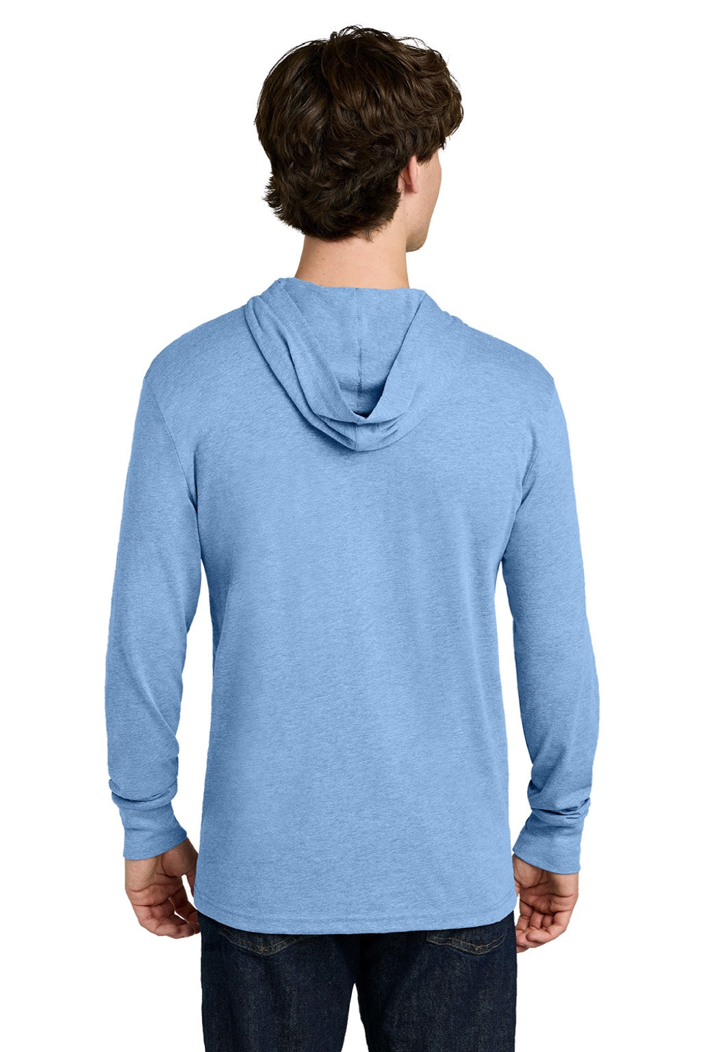 Next Level NL6221 Mens CVC Long Sleeve Hooded T-Shirt Hoodie Heather Columbia Blue Model Back