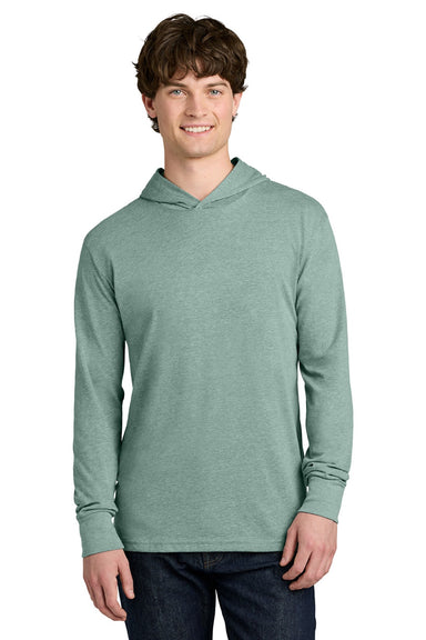 Next Level NL6221 Mens CVC Long Sleeve Hooded T-Shirt Hoodie Heather Seafoam Green Model Front