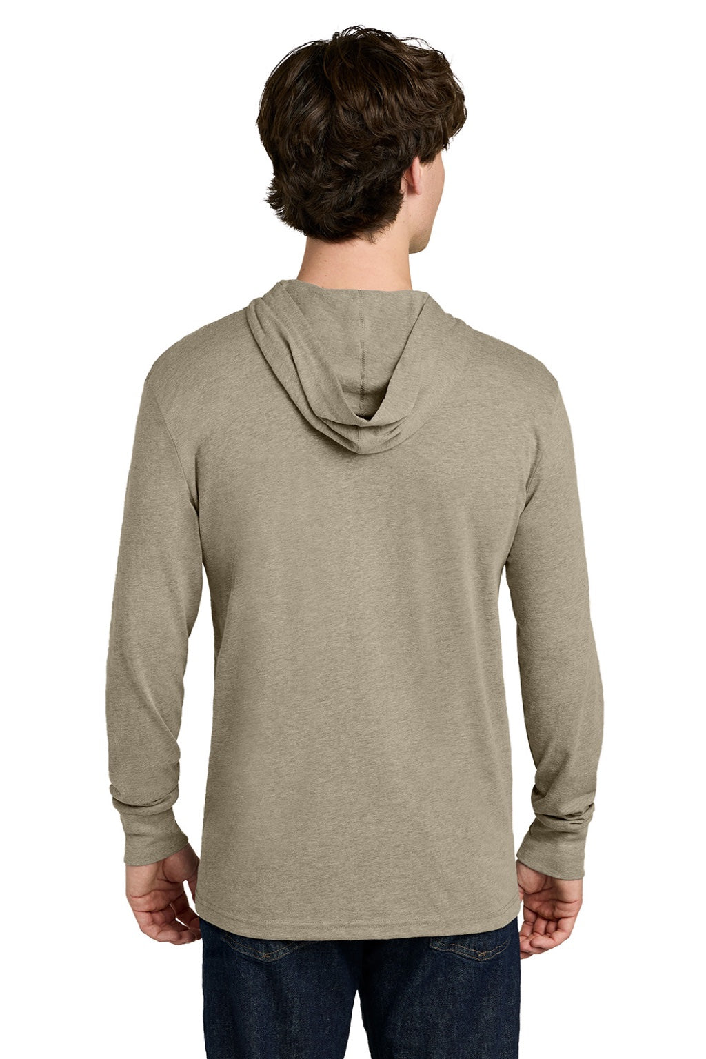 Next Level NL6221 Mens CVC Long Sleeve Hooded T-Shirt Hoodie Heather Tan Model Back