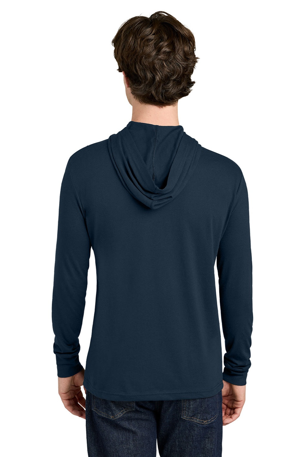 Next Level NL6221 Mens CVC Long Sleeve Hooded T-Shirt Hoodie Midnight Navy Blue Model Back