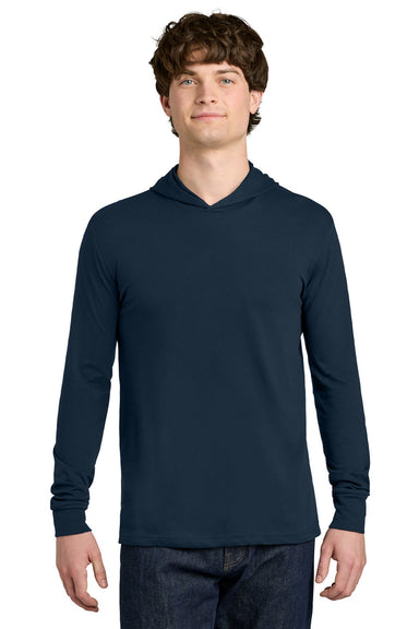 Next Level NL6221 Mens CVC Long Sleeve Hooded T-Shirt Hoodie Midnight Navy Blue Model Front