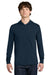 Next Level NL6221 Mens CVC Long Sleeve Hooded T-Shirt Hoodie Midnight Navy Blue Model Front