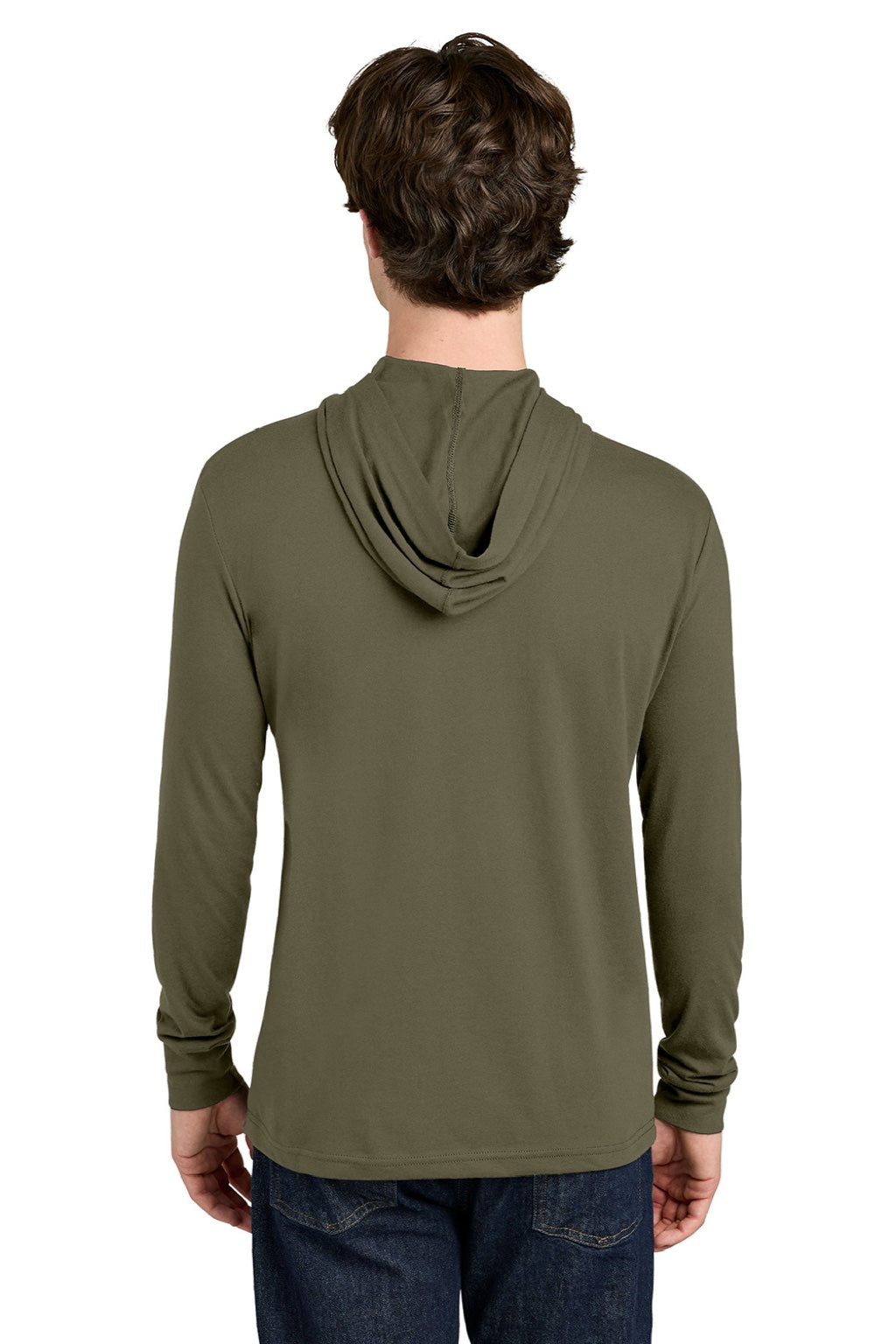 Next Level NL6221 Mens CVC Long Sleeve Hooded T-Shirt Hoodie Military Green Model Back