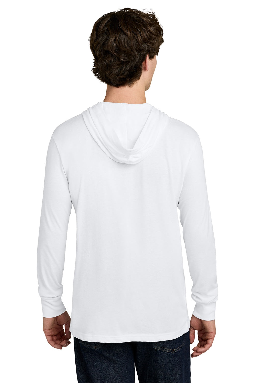 Next Level NL6221 Mens CVC Long Sleeve Hooded T-Shirt Hoodie White Model Back