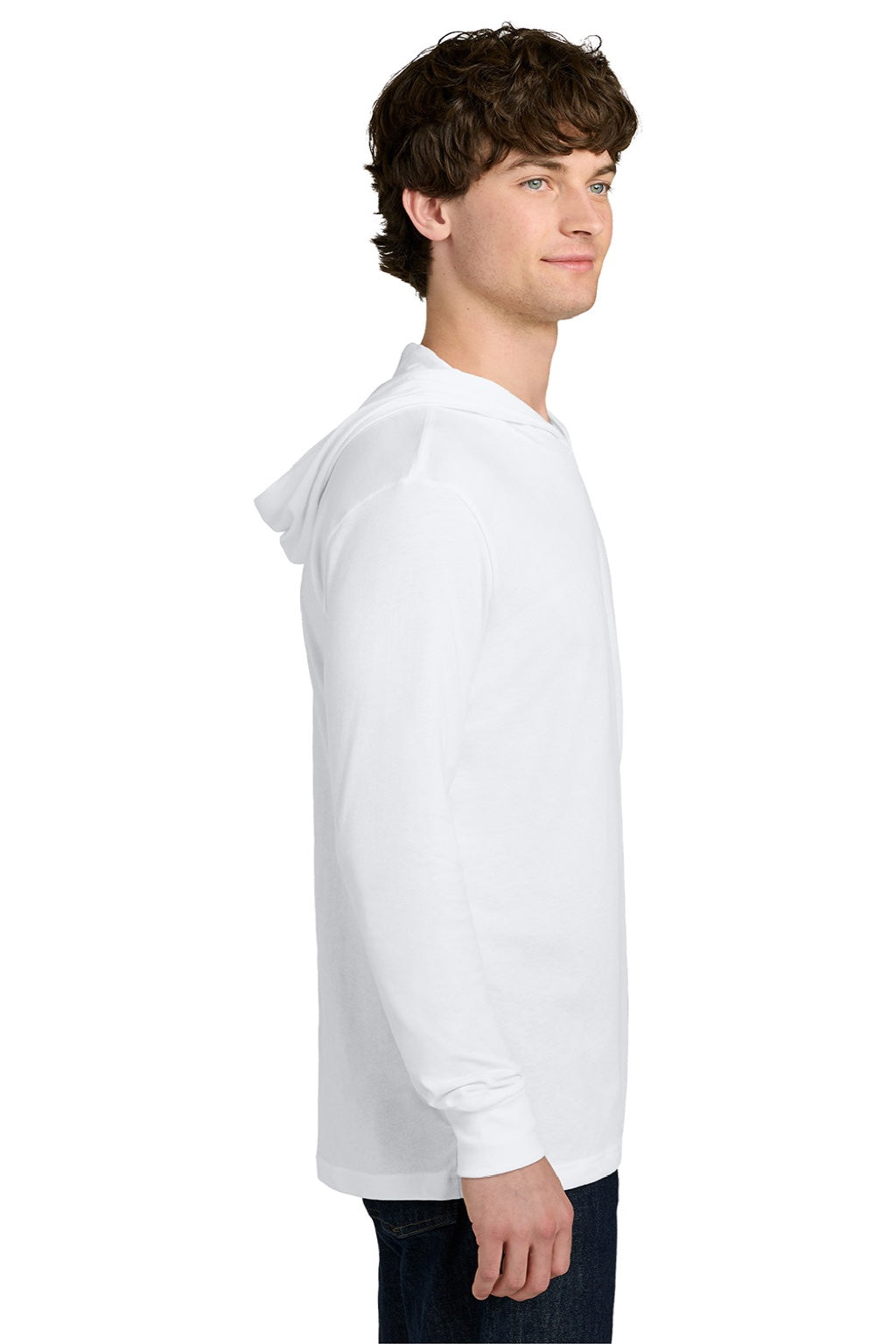 Next Level NL6221 Mens CVC Long Sleeve Hooded T-Shirt Hoodie White Model Side