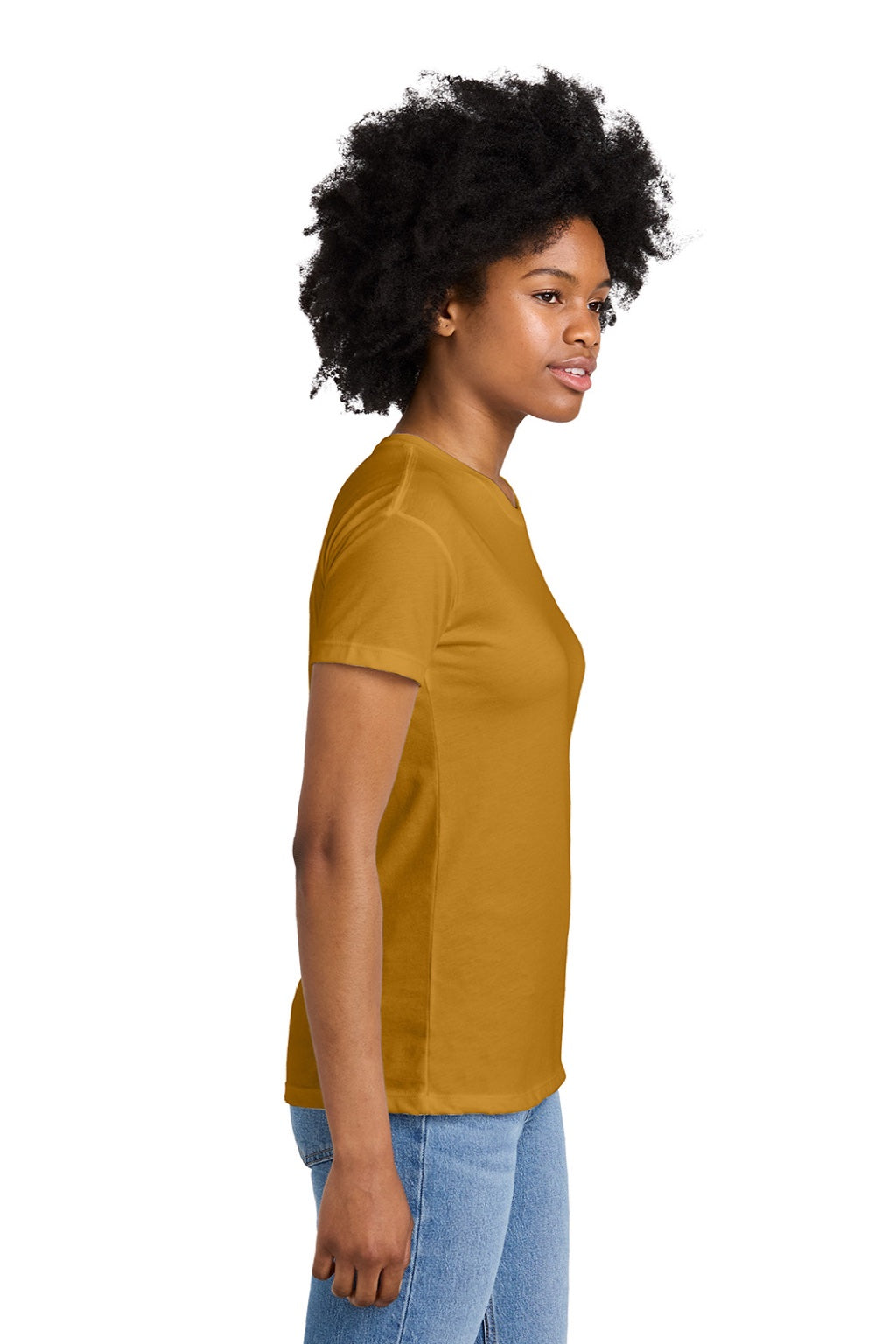 Next Level 6600 Womens Relaxed CVC Short Sleeve Crewneck T-Shirt Antique Gold Model Side