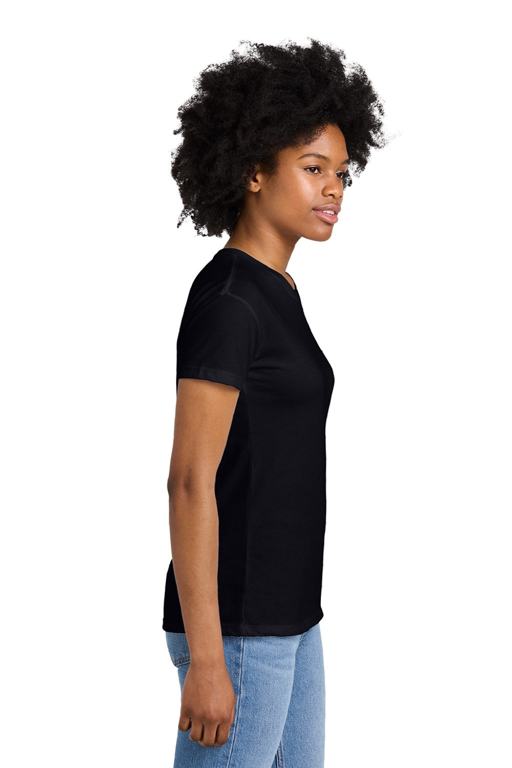 Next Level 6600 Womens Relaxed CVC Short Sleeve Crewneck T-Shirt Black Model Side