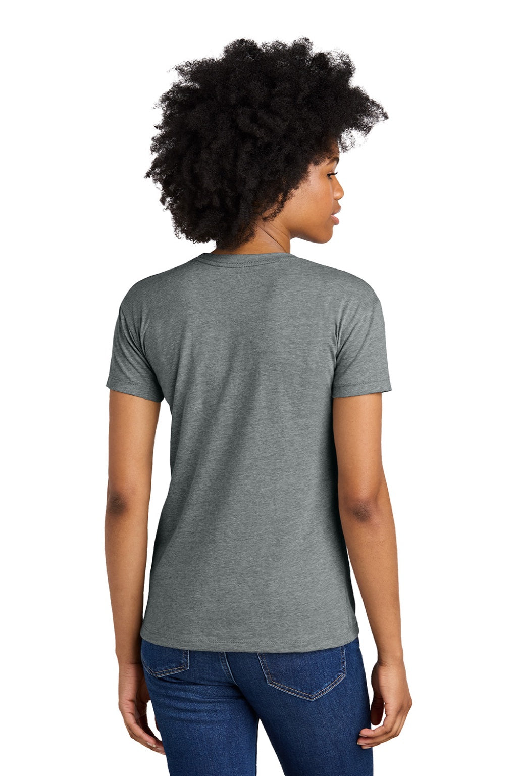 Next Level 6600 Womens Relaxed CVC Short Sleeve Crewneck T-Shirt Heather Dark Grey Model Back