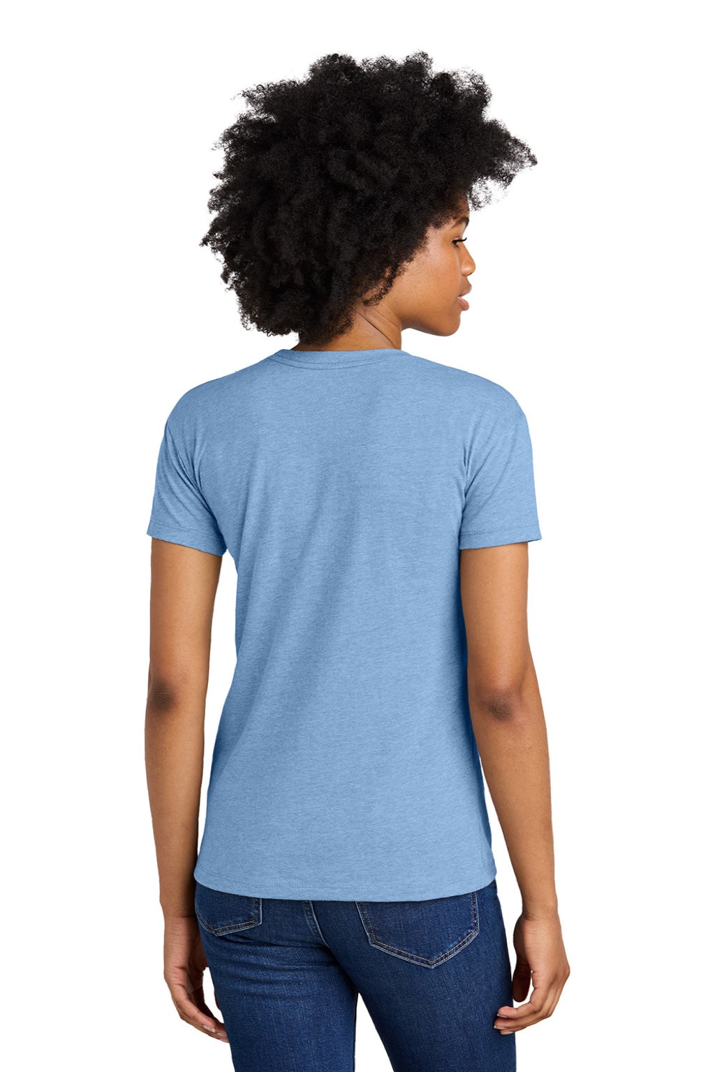 Next Level 6600 Womens Relaxed CVC Short Sleeve Crewneck T-Shirt Heather Columbia Blue Model Back