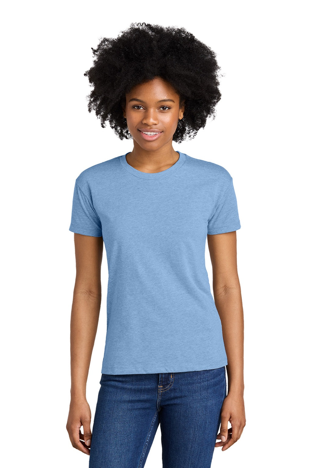 Next Level 6600 Womens Relaxed CVC Short Sleeve Crewneck T-Shirt Heather Columbia Blue Model Front